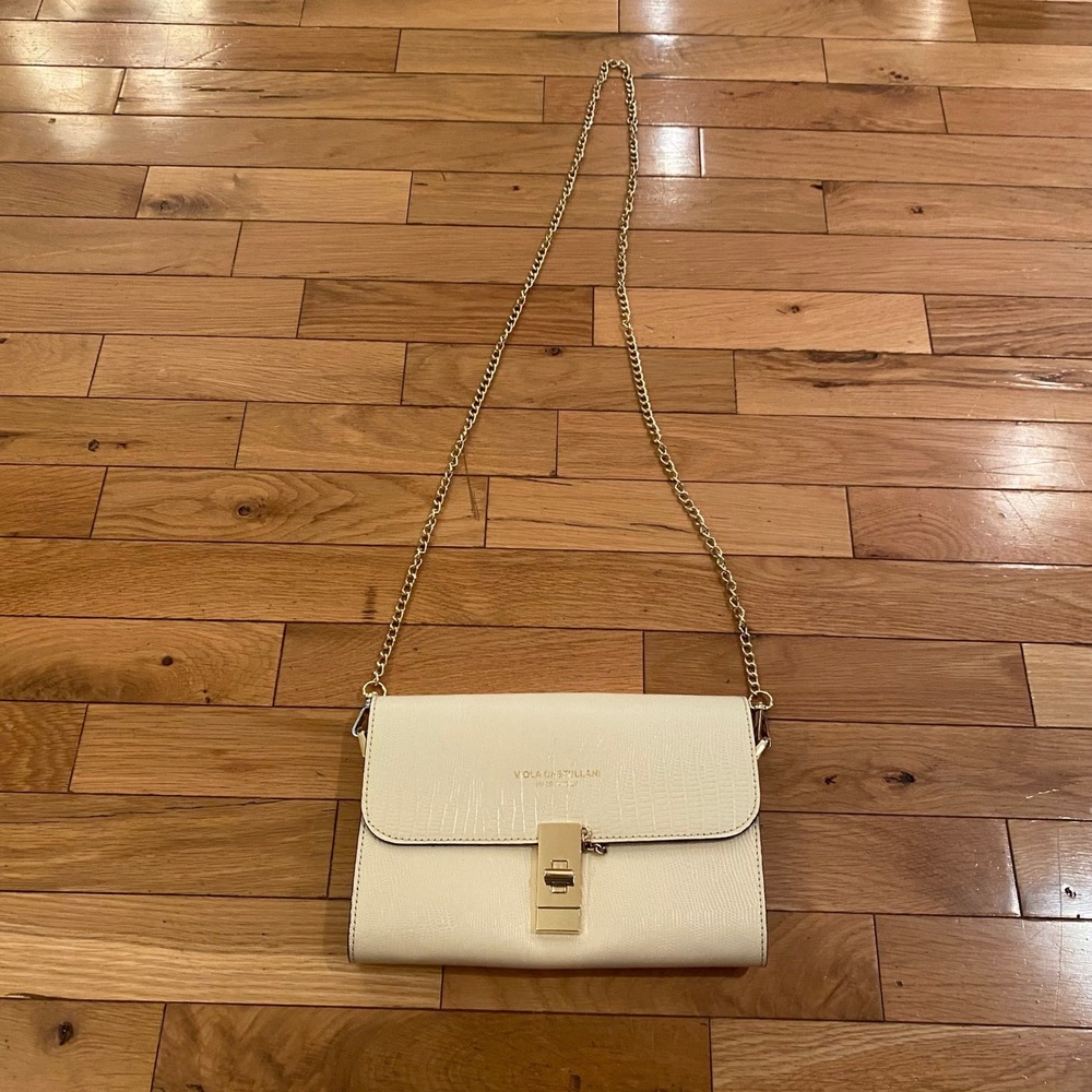 Viola Castellani Milano Cream Leather Lizard Embossed Crossbody Bag Italy